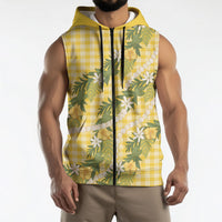 Aloha Puakenikeni Anthurium Pikake Lei Sleeveless Zip Hoodie Gold Hawaiian Palaka Pattern LT9 - Polynesian Pride