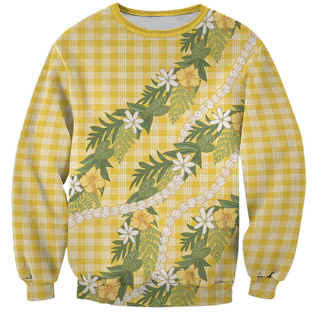 Aloha Puakenikeni Anthurium Pikake Lei Sweatshirt Gold Hawaiian Palaka Pattern LT9 Unisex Gold - Polynesian Pride