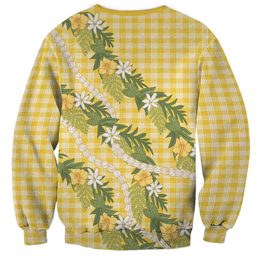 Aloha Puakenikeni Anthurium Pikake Lei Sweatshirt Gold Hawaiian Palaka Pattern LT9 - Polynesian Pride