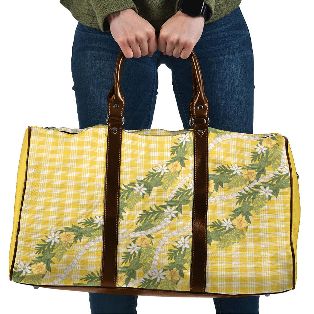 Aloha Puakenikeni Anthurium Pikake Lei Travel Bag Gold Hawaiian Palaka Pattern LT9 Gold - Polynesian Pride