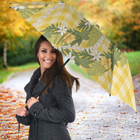 Aloha Puakenikeni Anthurium Pikake Lei Umbrella Gold Hawaiian Palaka Pattern