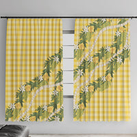 Aloha Puakenikeni Anthurium Pikake Lei Window Curtain Gold Hawaiian Palaka Pattern LT9 With Hooks Gold - Polynesian Pride