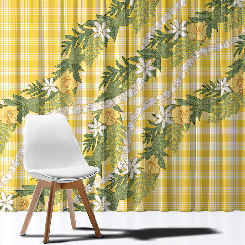 Aloha Puakenikeni Anthurium Pikake Lei Window Curtain Gold Hawaiian Palaka Pattern LT9 - Polynesian Pride