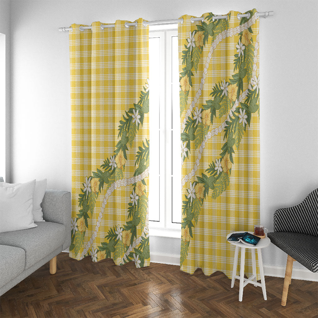 Aloha Puakenikeni Anthurium Pikake Lei Window Curtain Gold Hawaiian Palaka Pattern LT9 With Grommets Gold - Polynesian Pride
