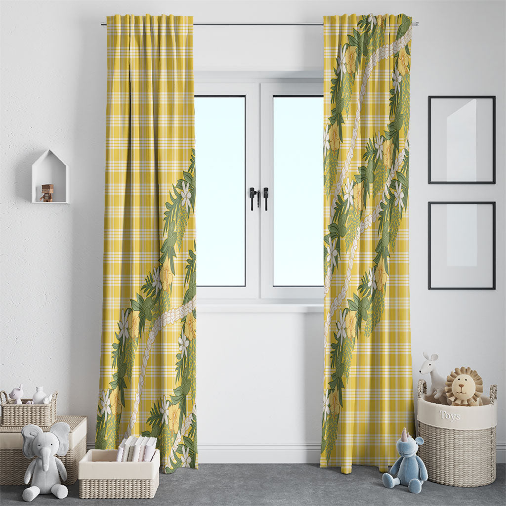 Aloha Puakenikeni Anthurium Pikake Lei Window Curtain Gold Hawaiian Palaka Pattern LT9 - Polynesian Pride