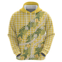 Aloha Puakenikeni Anthurium Pikake Lei Zip Hoodie Gold Hawaiian Palaka Pattern