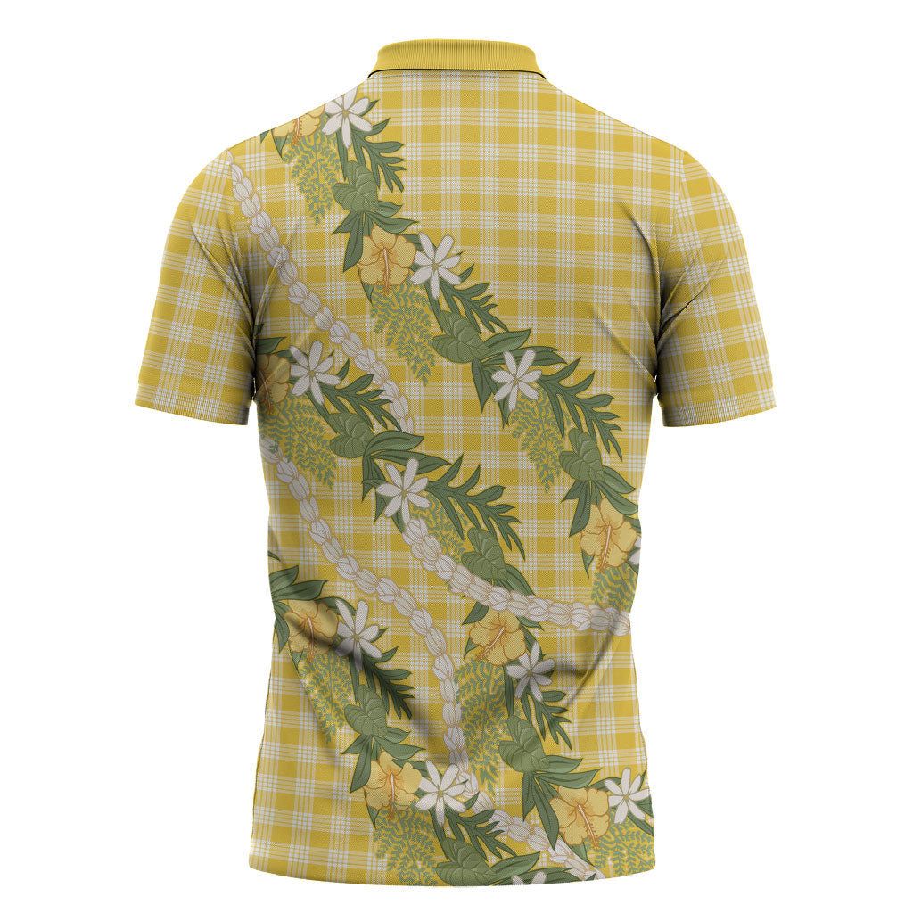 Aloha Puakenikeni Anthurium Pikake Lei Zipper Polo Shirt Gold Hawaiian Palaka Pattern LT9 - Polynesian Pride