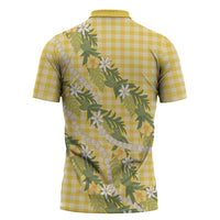 Aloha Puakenikeni Anthurium Pikake Lei Zipper Polo Shirt Gold Hawaiian Palaka Pattern LT9 - Polynesian Pride