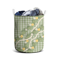 Aloha Puakenikeni Anthurium Pikake Lei Laundry Basket Green Hawaiian Palaka Pattern LT9 - Polynesian Pride