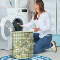 Aloha Puakenikeni Anthurium Pikake Lei Laundry Basket Green Hawaiian Palaka Pattern LT9 - Polynesian Pride