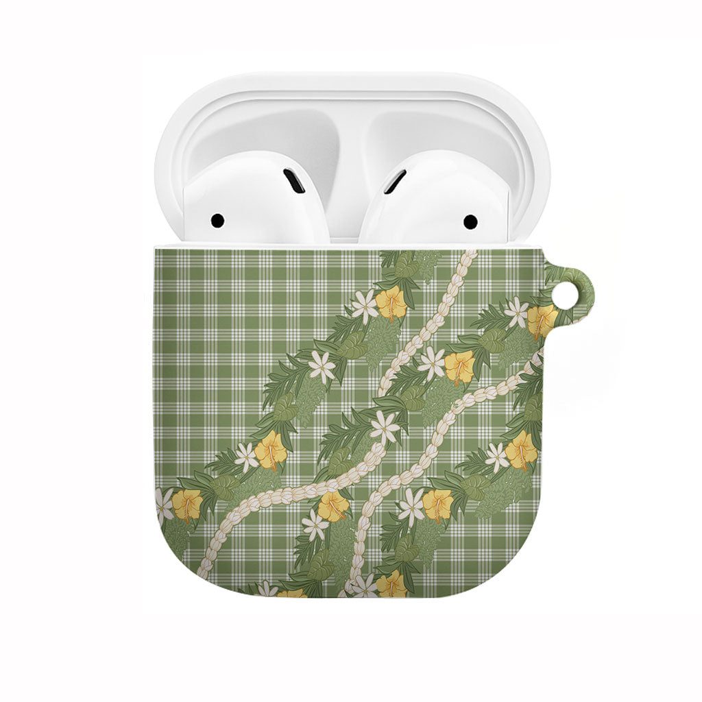 Aloha Puakenikeni Anthurium Pikake Lei AirPods Case Green Hawaiian Palaka Pattern LT9 Green - Polynesian Pride