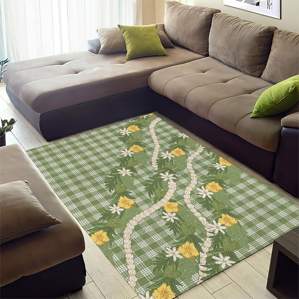 Aloha Puakenikeni Anthurium Pikake Lei Area Rug Green Hawaiian Palaka Pattern LT9 - Polynesian Pride