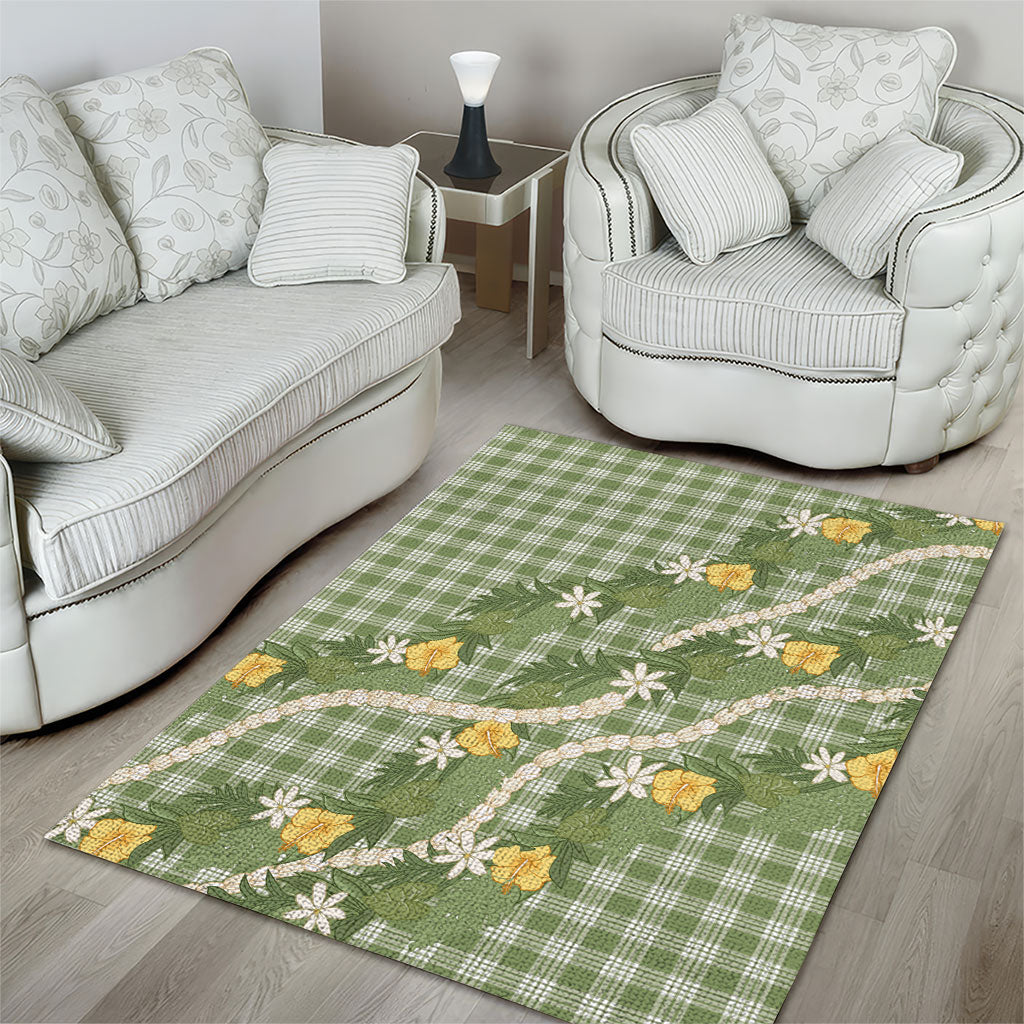 Aloha Puakenikeni Anthurium Pikake Lei Area Rug Green Hawaiian Palaka Pattern LT9 - Polynesian Pride