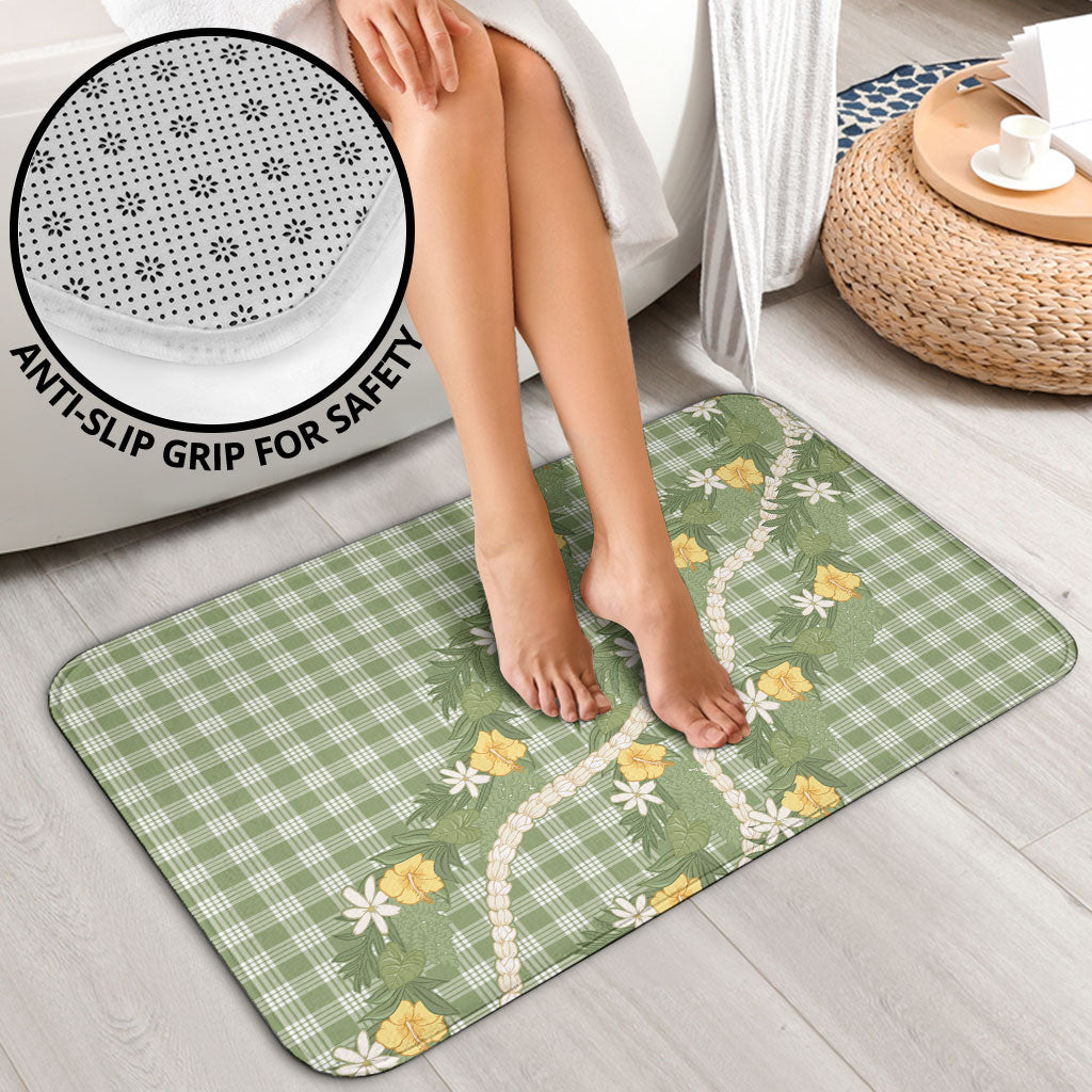 Aloha Puakenikeni Anthurium Pikake Lei Bathroom Set Green Hawaiian Palaka Pattern