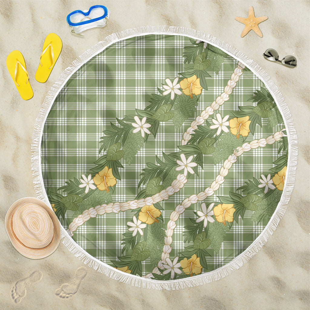 Aloha Puakenikeni Anthurium Pikake Lei Beach Blanket Green Hawaiian Palaka Pattern LT9 One Size 150cm Green - Polynesian Pride