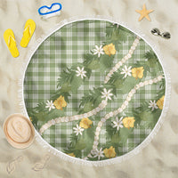 Aloha Puakenikeni Anthurium Pikake Lei Beach Blanket Green Hawaiian Palaka Pattern