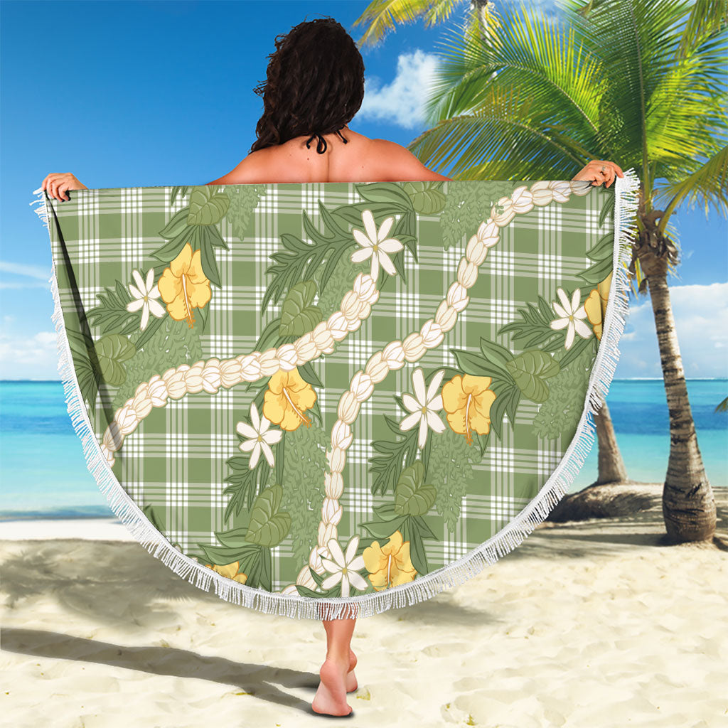 Aloha Puakenikeni Anthurium Pikake Lei Beach Blanket Green Hawaiian Palaka Pattern