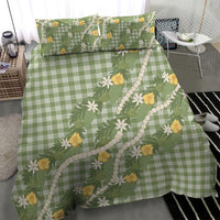 Aloha Puakenikeni Anthurium Pikake Lei Bedding Set Green Hawaiian Palaka Pattern