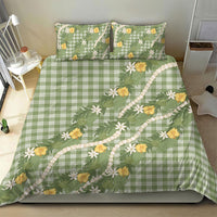 Aloha Puakenikeni Anthurium Pikake Lei Bedding Set Green Hawaiian Palaka Pattern