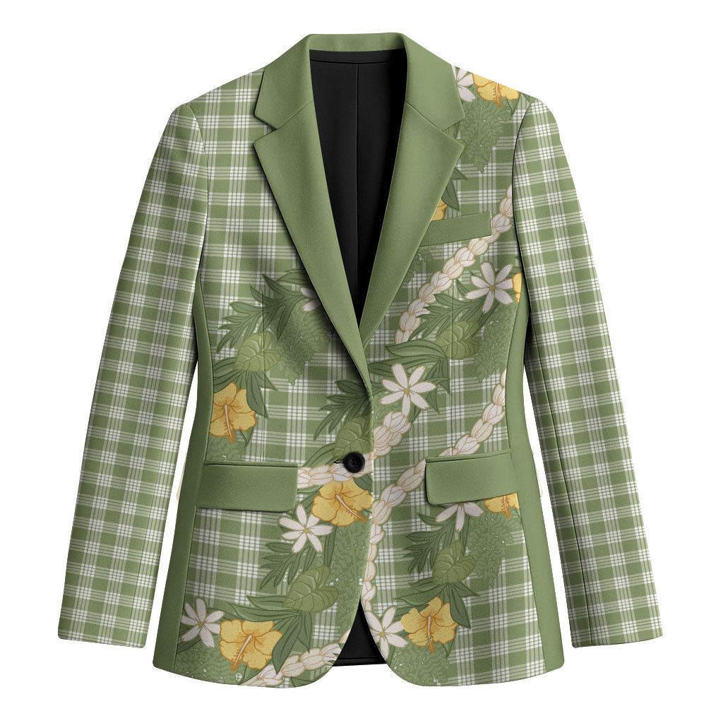 Aloha Puakenikeni Anthurium Pikake Lei Blazer Green Hawaiian Palaka Pattern LT9 Unisex Green - Polynesian Pride