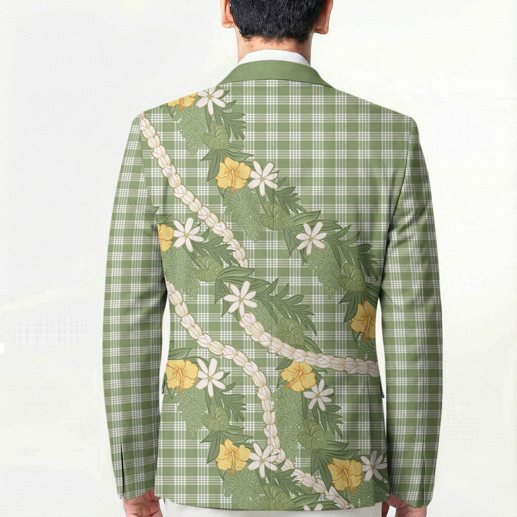 Aloha Puakenikeni Anthurium Pikake Lei Blazer Green Hawaiian Palaka Pattern