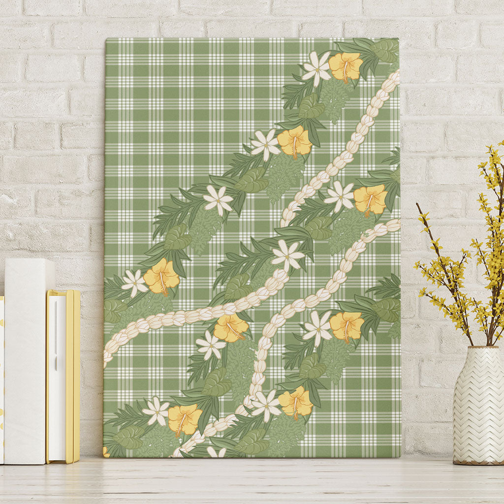 Aloha Puakenikeni Anthurium Pikake Lei Canvas Wall Art Green Hawaiian Palaka Pattern LT9 Without Frame Green - Polynesian Pride