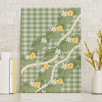 Aloha Puakenikeni Anthurium Pikake Lei Canvas Wall Art Green Hawaiian Palaka Pattern LT9 Without Frame Green - Polynesian Pride