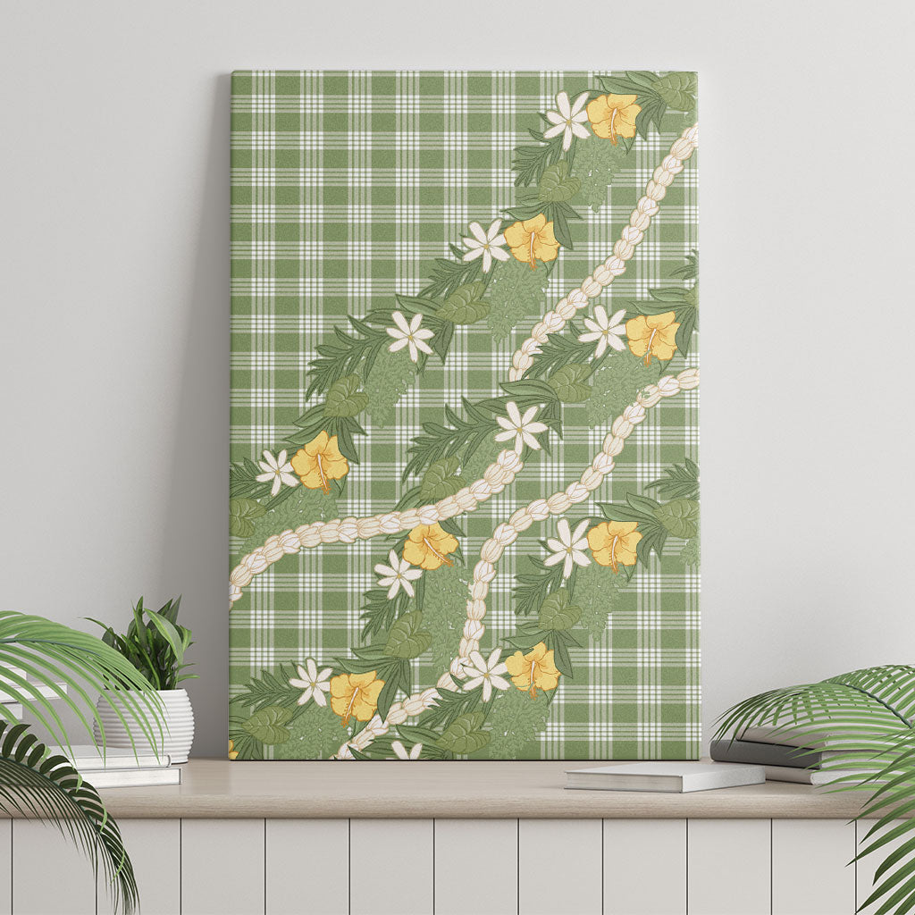 Aloha Puakenikeni Anthurium Pikake Lei Canvas Wall Art Green Hawaiian Palaka Pattern LT9 - Polynesian Pride