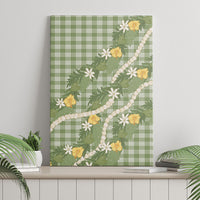 Aloha Puakenikeni Anthurium Pikake Lei Canvas Wall Art Green Hawaiian Palaka Pattern LT9 - Polynesian Pride