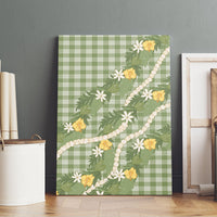 Aloha Puakenikeni Anthurium Pikake Lei Canvas Wall Art Green Hawaiian Palaka Pattern LT9 - Polynesian Pride