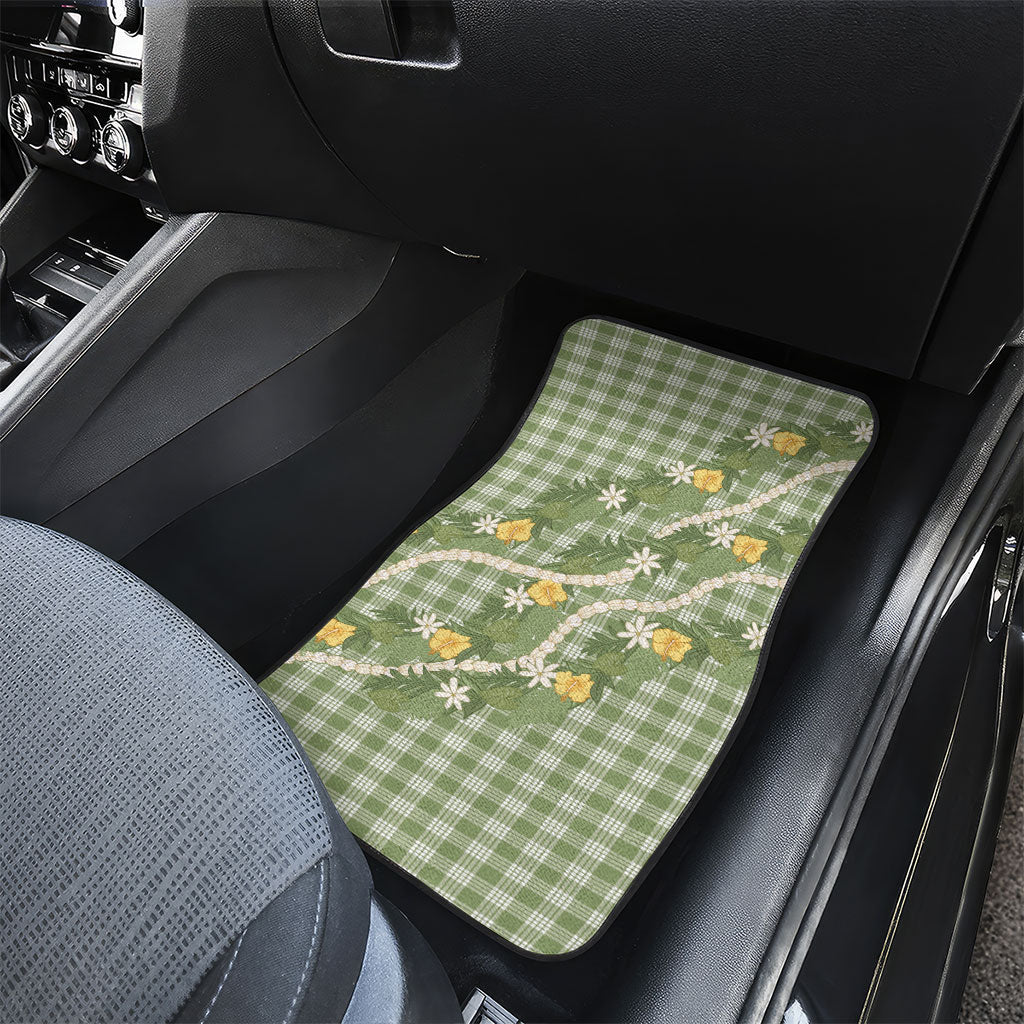 Aloha Puakenikeni Anthurium Pikake Lei Car Mats Green Hawaiian Palaka Pattern LT9 - Polynesian Pride