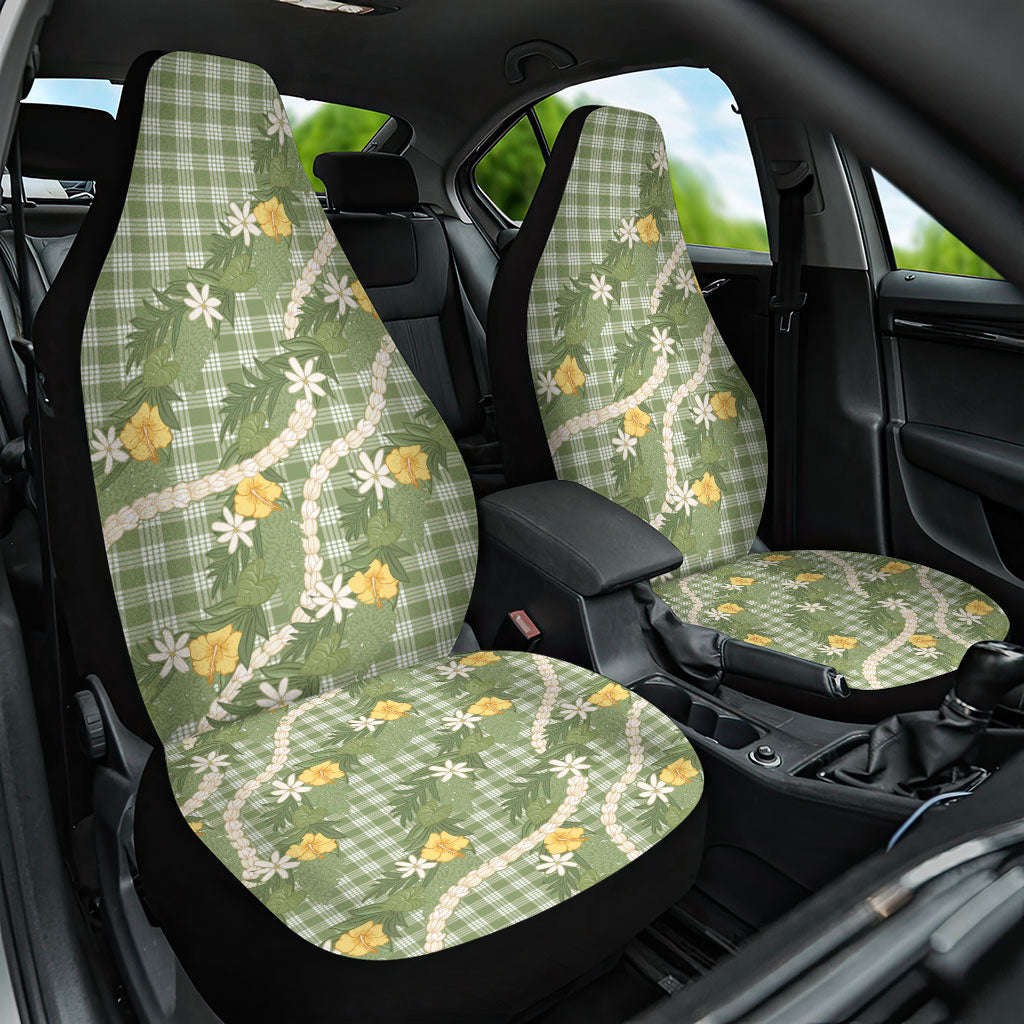 Aloha Puakenikeni Anthurium Pikake Lei Car Seat Cover Green Hawaiian Palaka Pattern LT9 One Size Green - Polynesian Pride