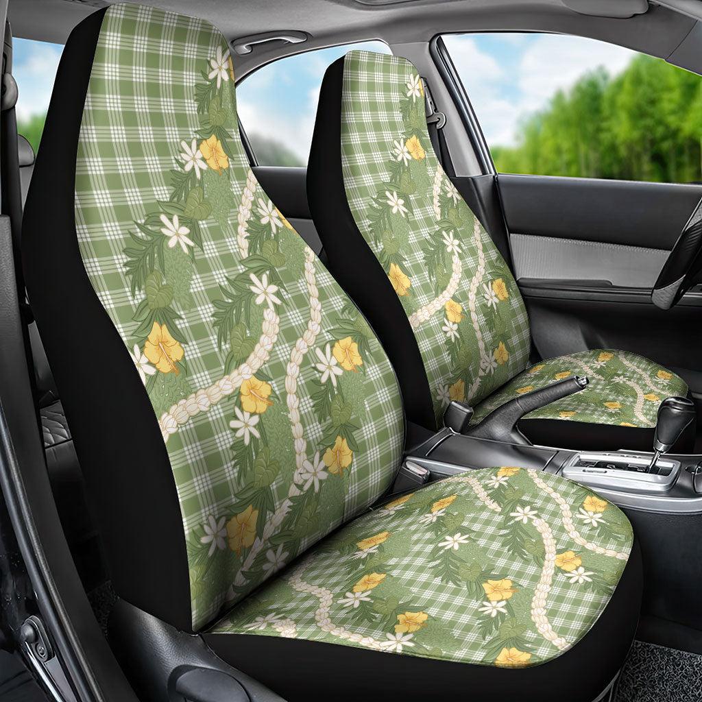 Aloha Puakenikeni Anthurium Pikake Lei Car Seat Cover Green Hawaiian Palaka Pattern