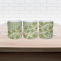 Aloha Puakenikeni Anthurium Pikake Lei Ceramic Mug Green Hawaiian Palaka Pattern