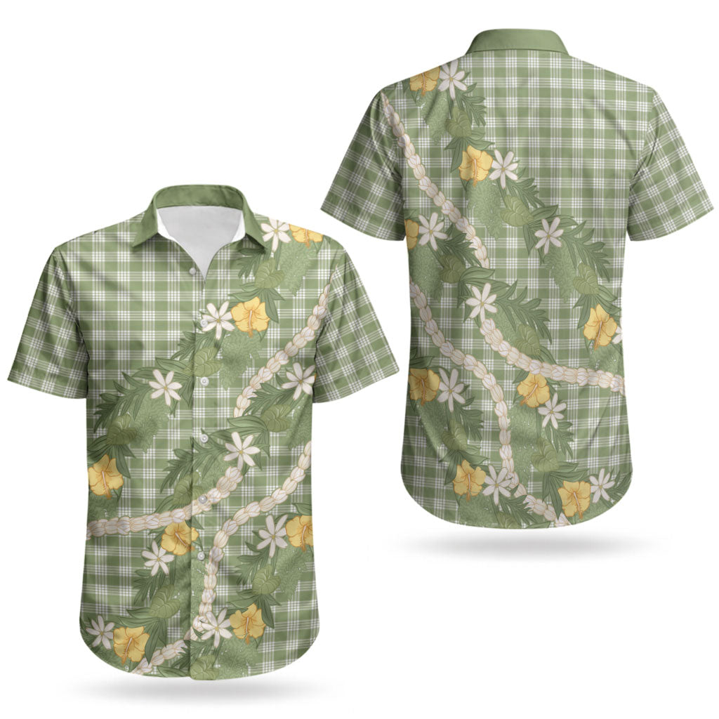 Aloha Puakenikeni Anthurium Pikake Lei Couples Matching Mermaid Dress and Hawaiian Shirt Green Hawaiian Palaka Pattern LT9 - Polynesian Pride