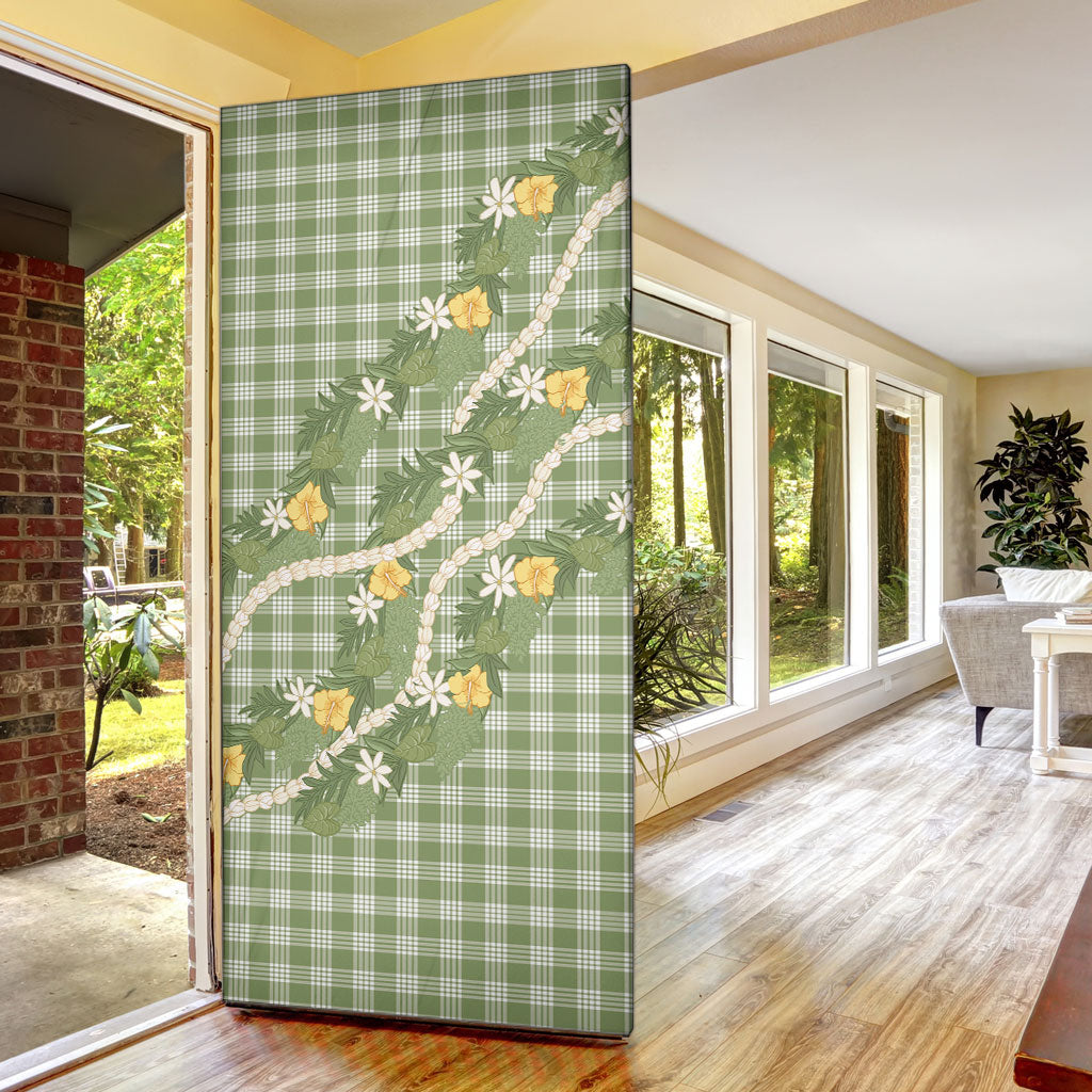 Aloha Puakenikeni Anthurium Pikake Lei Door Cover Green Hawaiian Palaka Pattern