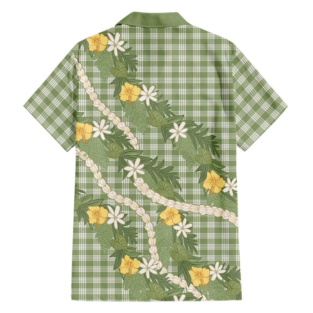 Aloha Puakenikeni Anthurium Pikake Lei Family Matching Long Sleeve Bodycon Dress and Hawaiian Shirt Green Hawaiian Palaka Pattern