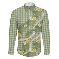Aloha Puakenikeni Anthurium Pikake Lei Family Matching Puletasi and Hawaiian Shirt Green Hawaiian Palaka Pattern