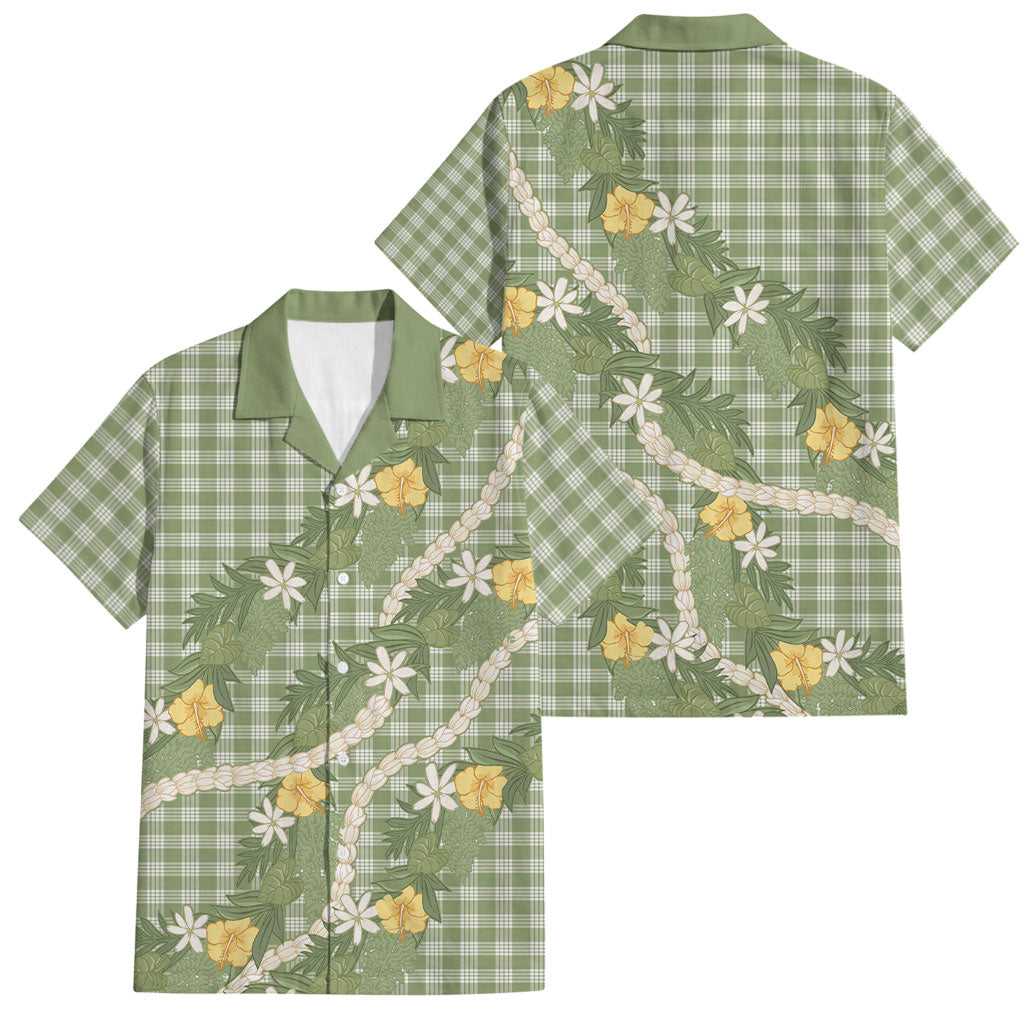 Aloha Puakenikeni Anthurium Pikake Lei Family Matching Short Sleeve Bodycon Dress and Hawaiian Shirt Green Hawaiian Palaka Pattern LT9 Dad's Shirt - Short Sleeve Green - Polynesian Pride