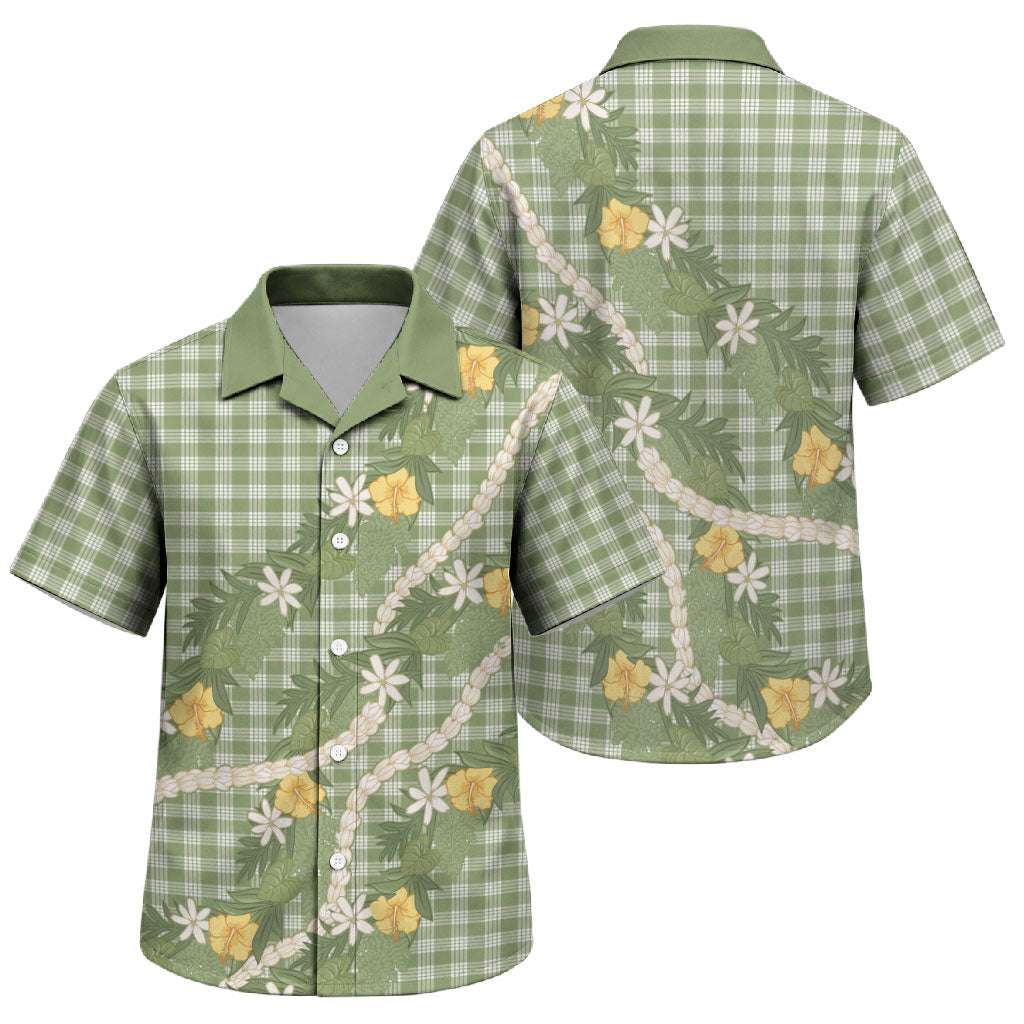 Aloha Puakenikeni Anthurium Pikake Lei Family Matching Short Sleeve Bodycon Dress and Hawaiian Shirt Green Hawaiian Palaka Pattern LT9 Son's Shirt Green - Polynesian Pride