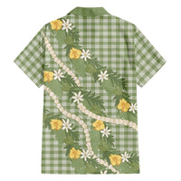Aloha Puakenikeni Anthurium Pikake Lei Family Matching Summer Maxi Dress and Hawaiian Shirt Green Hawaiian Palaka Pattern