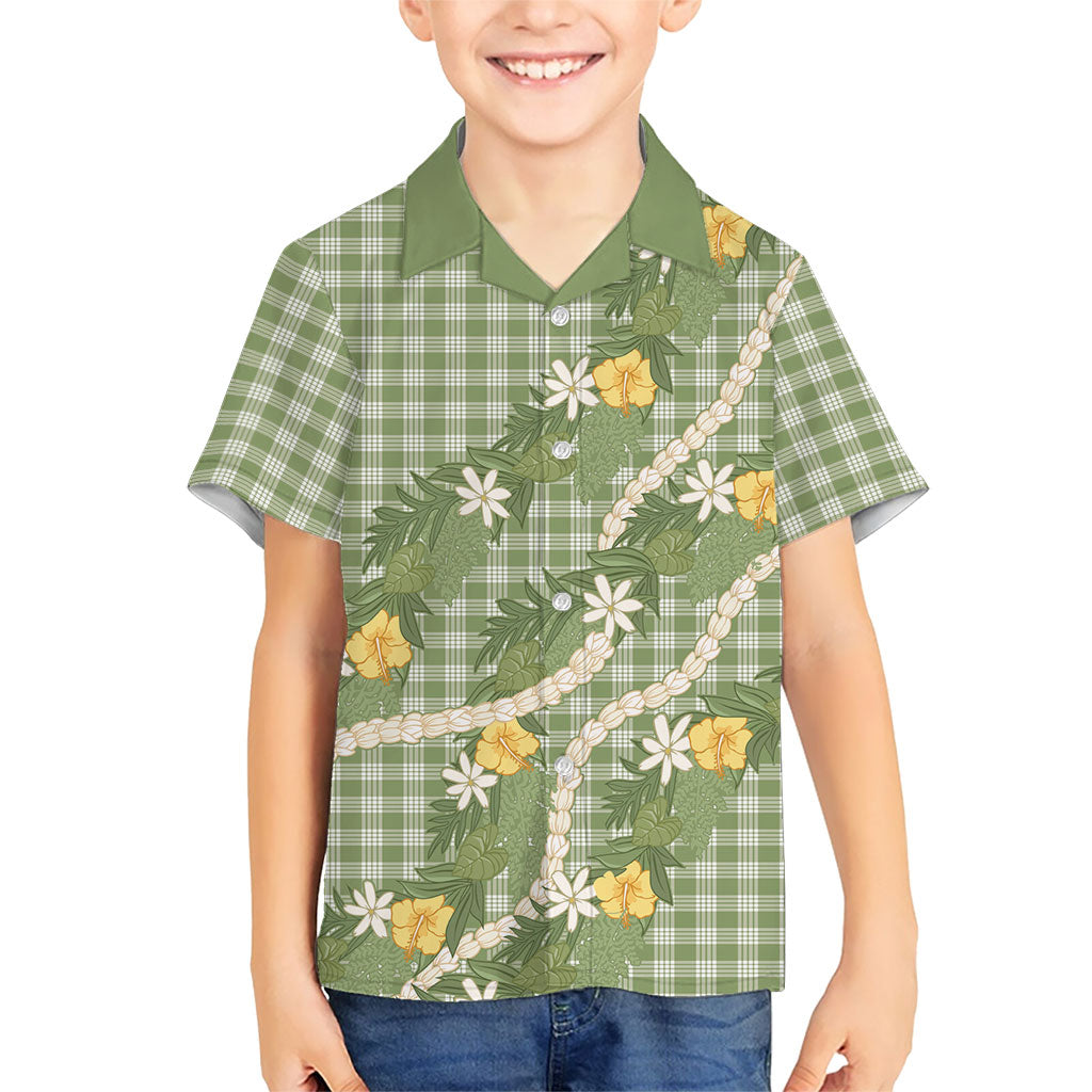 Aloha Puakenikeni Anthurium Pikake Lei Family Matching Summer Maxi Dress and Hawaiian Shirt Green Hawaiian Palaka Pattern