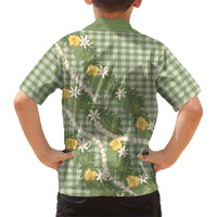Aloha Puakenikeni Anthurium Pikake Lei Family Matching Tank Maxi Dress and Hawaiian Shirt Green Hawaiian Palaka Pattern