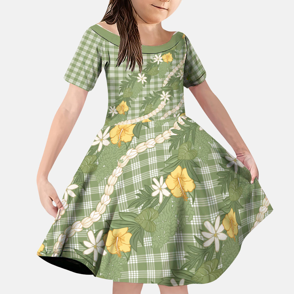 Aloha Puakenikeni Anthurium Pikake Lei Family Matching Tank Maxi Dress and Hawaiian Shirt Green Hawaiian Palaka Pattern
