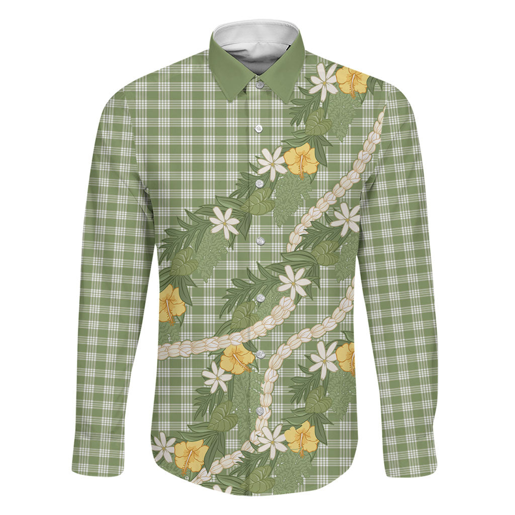 Aloha Puakenikeni Anthurium Pikake Lei Family Matching Tank Maxi Dress and Hawaiian Shirt Green Hawaiian Palaka Pattern