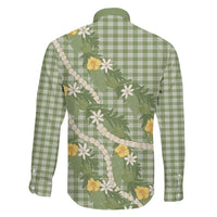 Aloha Puakenikeni Anthurium Pikake Lei Family Matching Tank Maxi Dress and Hawaiian Shirt Green Hawaiian Palaka Pattern