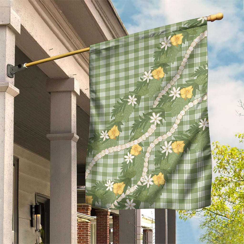 Aloha Puakenikeni Anthurium Pikake Lei Garden Flag Green Hawaiian Palaka Pattern