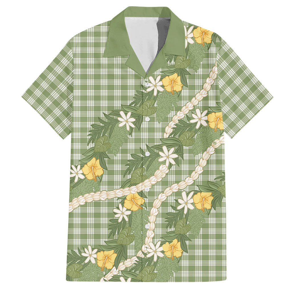Aloha Puakenikeni Anthurium Pikake Lei Hawaiian Shirt Green Hawaiian Palaka Pattern