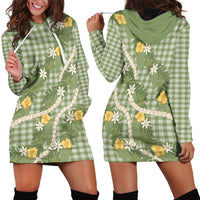 Aloha Puakenikeni Anthurium Pikake Lei Hoodie Dress Green Hawaiian Palaka Pattern