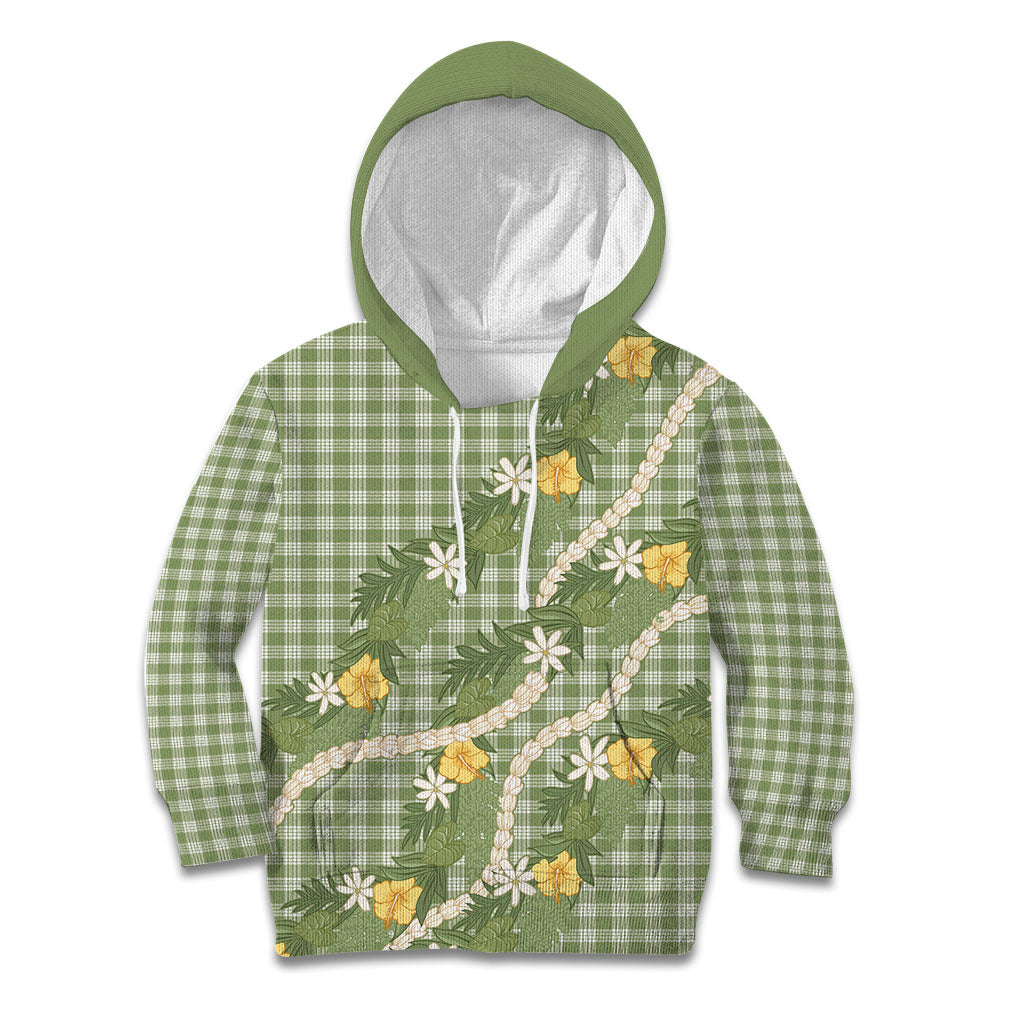 Aloha Puakenikeni Anthurium Pikake Lei Kid Hoodie Green Hawaiian Palaka Pattern LT9 Hoodie Green - Polynesian Pride